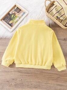 SHEIN Elladie kids 女童甜美可愛 3D 蜜蜂與花朵毛絨拉鍊夾克外套，適合日常休閒穿著，春/秋/冬 - 黃色 - 查看 2