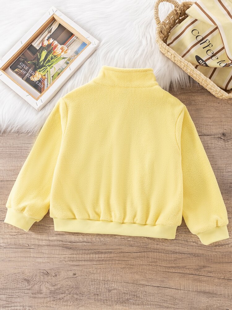 SHEIN Elladie kids Young Girls Sweet Cute 3D Bee & Flower Fuzzy Zipper Jacket Coat, Suitable For Daily Casual Wear, Spring/Autumn/Winter - Yellow - View 2