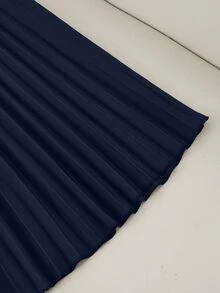 Franclia 女士春夏法式优雅翻领无袖收腰西装外套搭配高腰百褶中长裙两件套，适合职场穿着 - 藏蓝色 - 查看 5