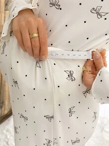 Slowluna Maternity V-Neck All-Over Print Long Sleeve Top And Adjustable Waist Long Pants Casual Daily Nursing 2 Pieces Set Fall - Apricot - View 9