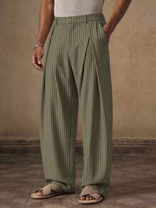 EASEVO Men's Plus Size Casual Commute Striped Pants - Green - View 4