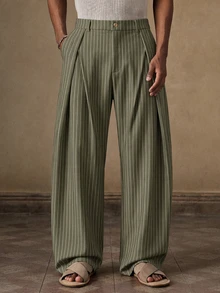 EASEVO Men's Plus Size Casual Commute Striped Pants - Green - View 1