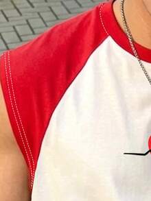 Resyla Men 夏季戶外男士背心，經典紅白對比愛心印花圖案，時尚百搭，涼爽舒適 - 彩色 - 查看 3