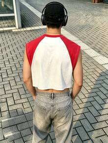 Resyla Men 夏季戶外男士背心，經典紅白對比愛心印花圖案，時尚百搭，涼爽舒適 - 彩色 - 查看 2