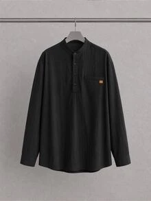 Manfinity VCAY Men's Design Patch Half-Placket Casual Shirt - Black - View 2