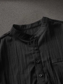 Manfinity VCAY Men's Design Patch Half-Placket Casual Shirt - Black - View 5
