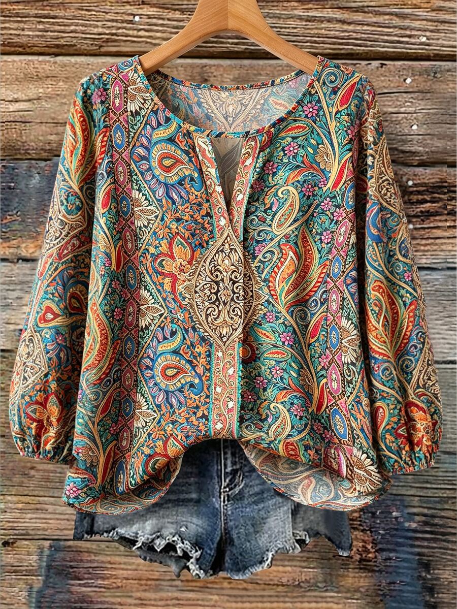 Franclia Petite Women's Floral Print Elegant Blouse, V-Neck, 3/4 Sleeve, Flattering Fit, Suitable For Spring/Summer - Multicolor - View 1