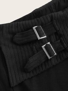 SHEIN ICON Pantalones con pierna campana y cintura asimétrica unicolor - Negro - Ver 7