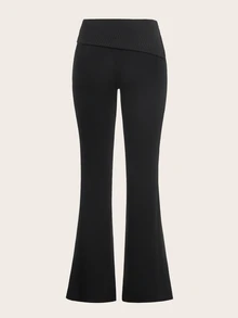 SHEIN ICON Pantalones con pierna campana y cintura asimétrica unicolor - Negro - Ver 4