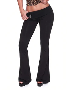 SHEIN ICON Pantalones con pierna campana y cintura asimétrica unicolor - Negro - Ver 5