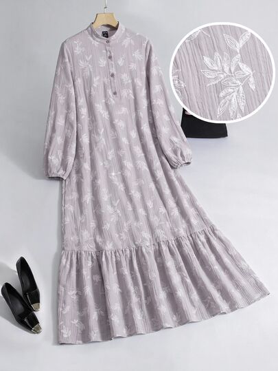 Al Najma Women's All-Over White Print Pleated Casual Party Arabian Dress