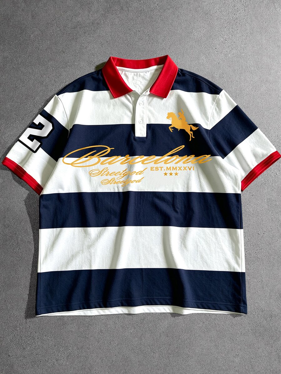 Manfinity EMRG 男士街頭風休閒寬鬆版型 Polo 衫 - 彩色 - 查看 1