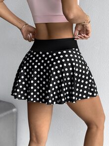SHEIN Sports 波點黑色高腰女款運動短褲，附口袋與內襯設計 - 黑與白 - 查看 3