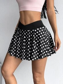 SHEIN Sports 波點黑色高腰女款運動短褲，附口袋與內襯設計 - 黑與白 - 查看 5