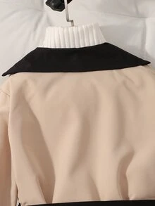 SHEIN 少女優雅百搭法式風雙排扣收腰傘擺風衣，街頭風，秋季 - 卡其色 - 查看 5