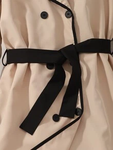 SHEIN 少女優雅百搭法式風雙排扣收腰傘擺風衣，街頭風，秋季 - 卡其色 - 查看 6