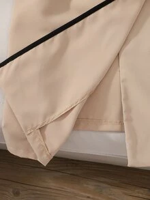SHEIN 少女優雅百搭法式風雙排扣收腰傘擺風衣，街頭風，秋季 - 卡其色 - 查看 3