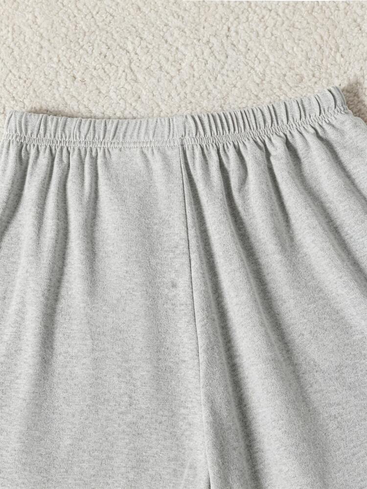 Teen Girl's Summer Pink Casual Set, Fitted Short T-Shirt Paired With High-Waisted Elastic Waist Shorts, Beach, Outfits, Leggings, Gym, Yoga, Y2K - Grey - View 4