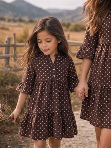 Emery Rose Kids 女童波點印花荷葉袖荷葉邊洋裝 - 彩色 - 查看 3