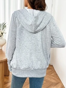 SHEIN Maternity Solid Color Long Sleeve Zipper Front Casual Simple Normal Hooded 3-In-1 Jacket Autumn Cream - Grey - View 6