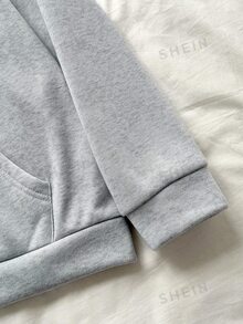 SHEIN Sparklyn Teen Girl Long Sleeve Fleece Fall Clothes Sweet Cute Cherry Pattern Pink Zip-Up Jacket With Thermal Lining, Warm Sweatshirt For Autumn/Winter - Grey - View 8