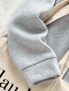 SHEIN Sparklyn Teen Girl Long Sleeve Fleece Fall Clothes Sweet Cute Cherry Pattern Pink Zip-Up Jacket With Thermal Lining, Warm Sweatshirt For Autumn/Winter - Grey - View 7