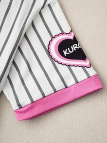 HELLO KITTY AND FRIENDS | SHEIN Kaos Rajut Kasual Longgar Lengan Pendek Berkerah V Motif Garis-Garis Kartun Lucu untuk Anak Perempuan Remaja - Berwarna merah muda - View 5
