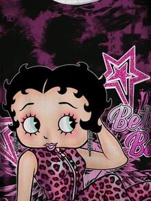 Betty Boop x SHEIN Plus Size Women's Letter & Star Print Round Neck Short Sleeve Casual Tie-Dye T-Shirt - White - View 5