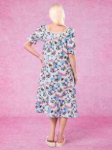 HELLO KITTY AND FRIENDS | SHEIN 舒適可愛全印花拼接花邊修飾女式夏季睡衣 - 白色 - 查看 2