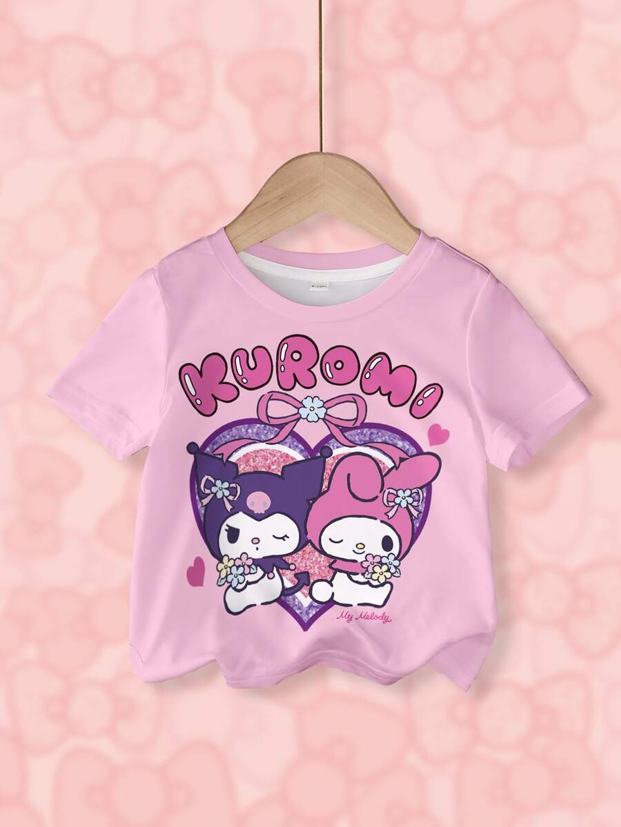 HELLO KITTY AND FRIENDS | SHEIN Baby Girls Cartoon Print Short Sleeve Top, All-Over Print - White - View 1