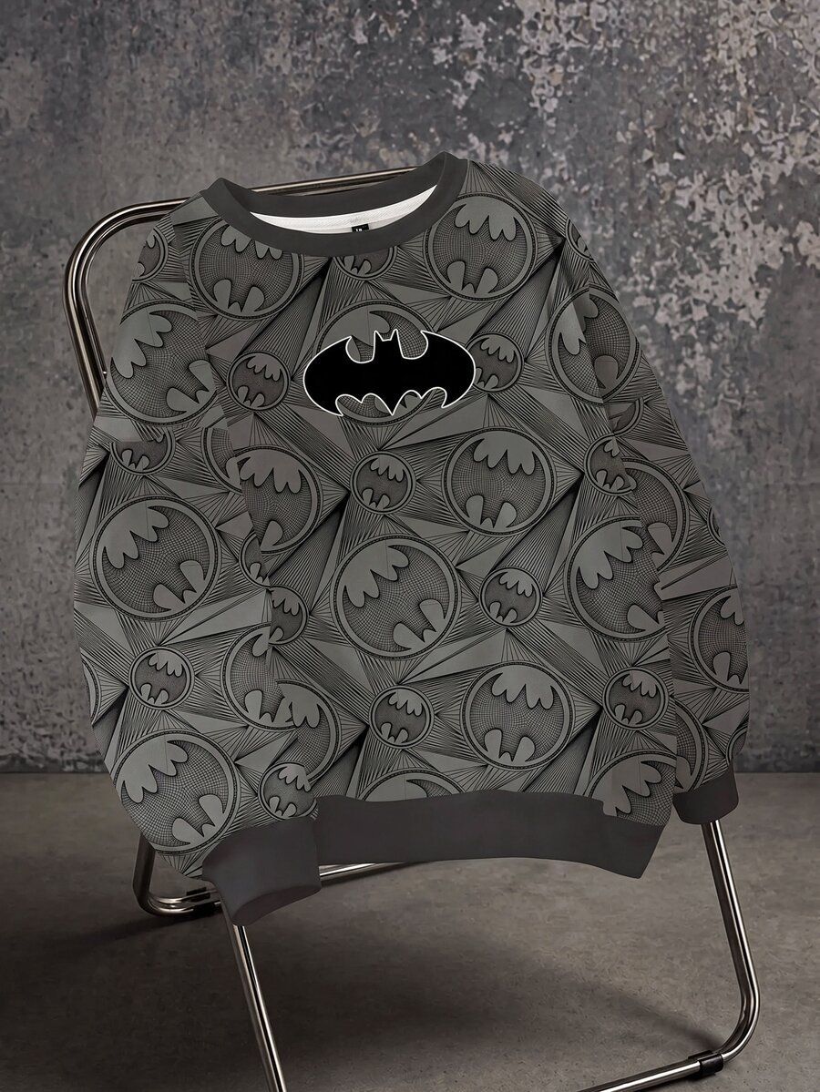 BATMAN X SHEIN 男士全印花圓領套頭運動衫 - 白色 - 查看 1