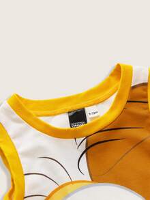 LOONEY TUNES X SHEIN Bộ áo ba lỗ và quần đùi in họa tiết hoạt hình đơn giản thông thường dành cho bé trai, mùa hè - Màu vàng - Xem 3
