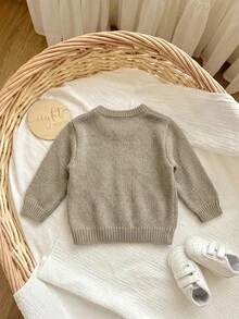 SHEIN Baby Girl Cartoon Pattern Single-Breasted Casual Daily Outing Autumn Winter Cardigan - Khaki - View 5