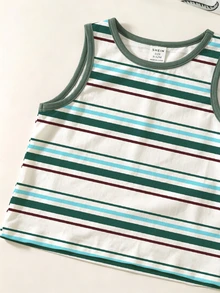 Baby Boy Casual Minimalist Cartoon Dinosaur Pattern Tank Tops, 3-Piece Set, Suitable For Summer - Multicolor - View 3