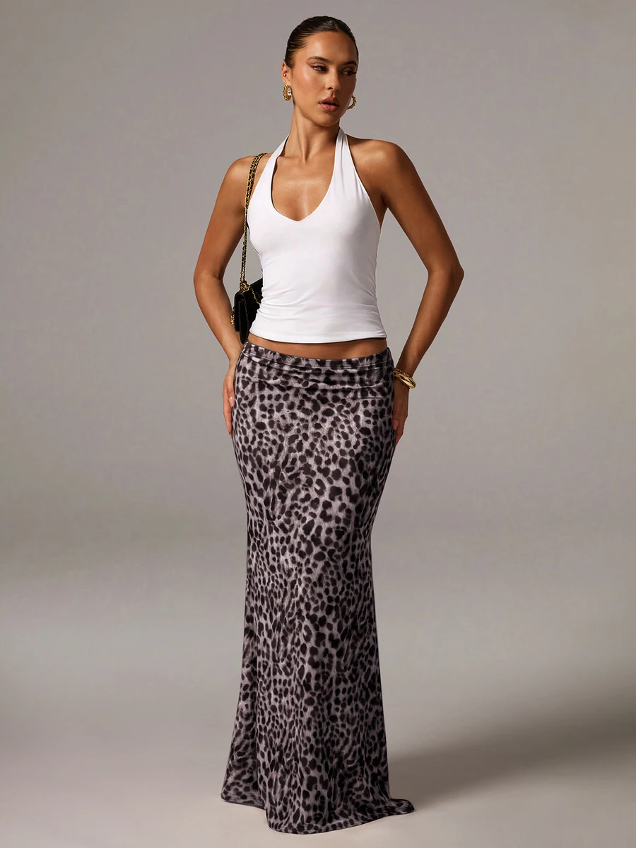 Avenya Minimalist Sexy Brown Print Skirt Vacation Night Fall/Winter Autumn Elegant - Multicolor - View 1
