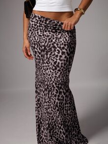 Avenya Minimalist Sexy Brown Print Skirt Vacation Night Fall/Winter Autumn Elegant - Multicolor - View 2