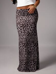 Avenya Minimalist Sexy Brown Print Skirt Vacation Night Fall/Winter Autumn Elegant - Multicolor - View 3