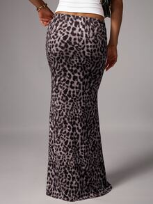 Avenya Minimalist Sexy Brown Print Skirt Vacation Night Fall/Winter Autumn Elegant - Multicolor - View 4