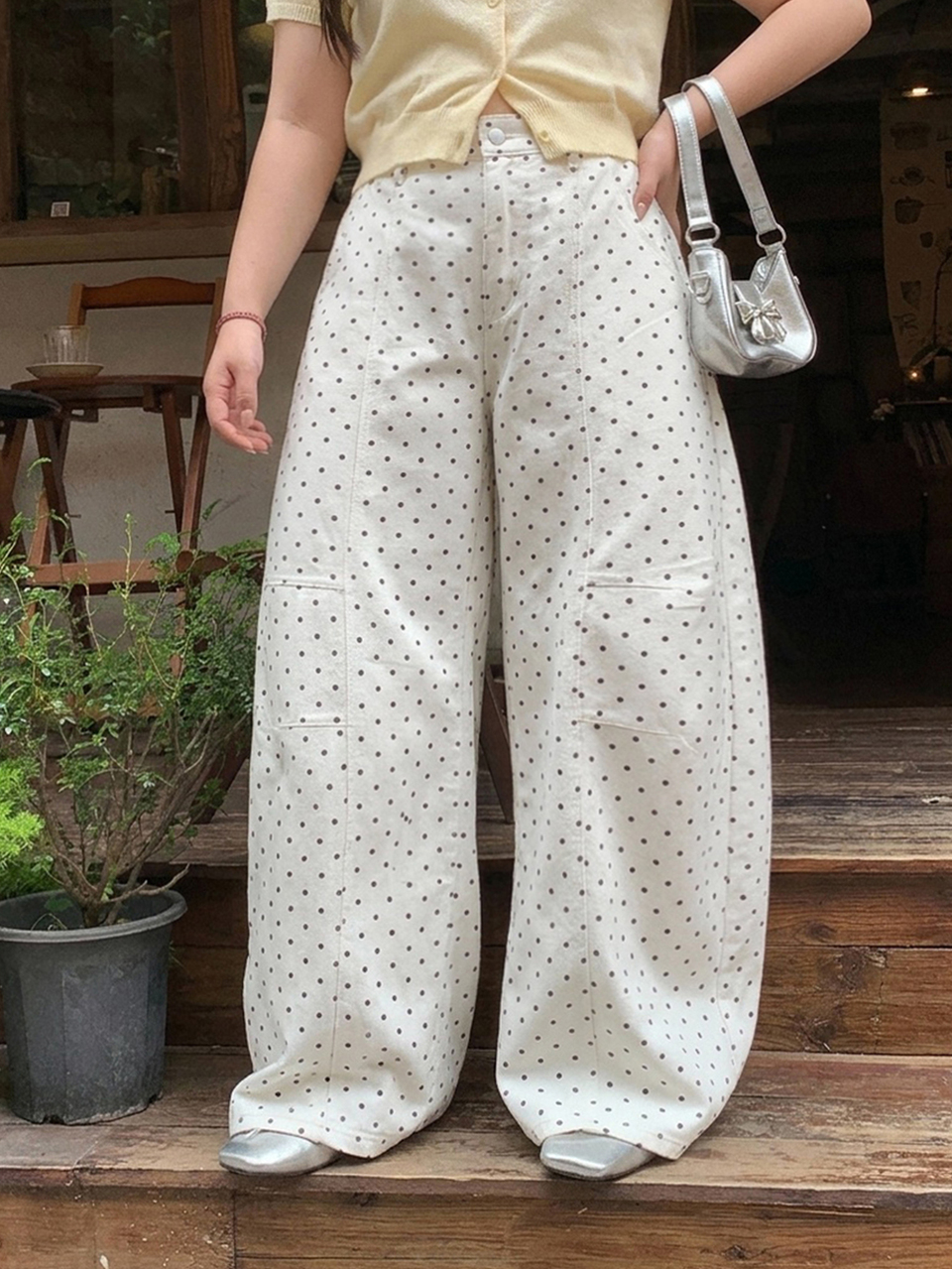 Dazy Plus Fashion Polka Dot Casual Girl Curved Leg Pants Long Plus Size Women White Denim Jeans Fall