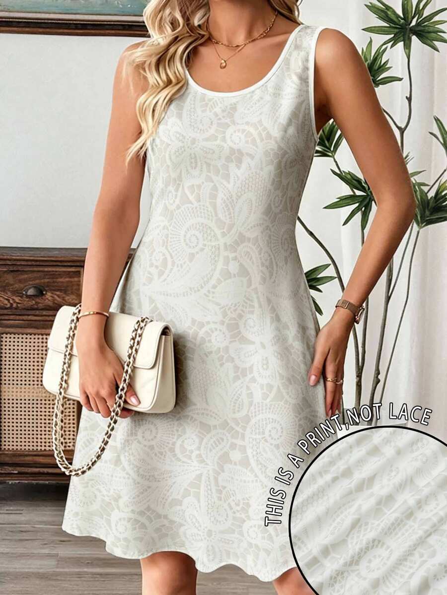 EMERY ROSE Women's Dress With Faux Floral Print, Casual Comfortable Contrast Color Dress, Suitable For Spring/Summer Daily Wear - Grey - View 1