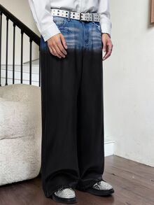 Manfinity KASUA 男士街頭風休閒噴漆黑藍牛仔長褲 - 藍黑色 - 查看 5
