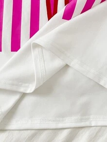 SHEIN Girlism 兒童青少年女孩字母印花圓領短袖T恤與條紋拼接抽繩腰口袋長褲2件套，節慶穿搭，萬聖節，開學季，秋冬 - 紅色 - 查看 5