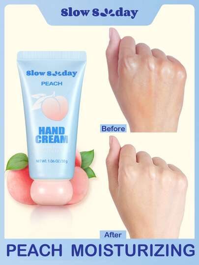 Slow Sunday Peach Hand Cream, For Dry Hands, Hand Care Cream For Dry Cracked Hands, Fresh Peach Fragrance, Hydrating & Moisturizing,  Travel Size, For Women, Suitable For Summer, Y2K, Ideal For Party, Bcak To School