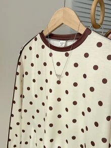 SHEIN Tween Girl Tween Girl Tween Girl Tween Girls /Autumn Casual 80 Brown And Cream Loose Sweatshirt School/Fall,Y2k,Halloween,Winter Brown And Cream/School - Apricot - View 4