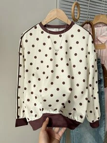 SHEIN Tween Girl Tween Girl Tween Girl Tween Girls /Autumn Casual 80 Brown And Cream Loose Sweatshirt School/Fall,Y2k,Halloween,Winter Brown And Cream/School - Apricot - View 6