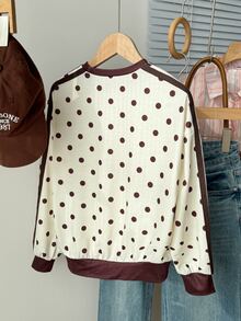 SHEIN Tween Girl Tween Girl Tween Girl Tween Girls /Autumn Casual 80 Brown And Cream Loose Sweatshirt School/Fall,Y2k,Halloween,Winter Brown And Cream/School - Apricot - View 5