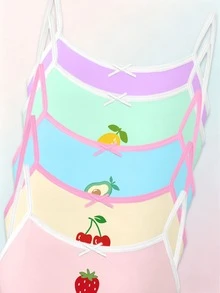 5件組女童幼兒小女孩簡約時尚甜甜圈冰淇淋印花休閒日常細肩帶背心內衣 - 彩色 - 查看 6