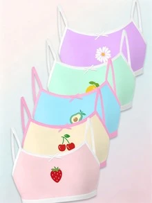 5件組女童幼兒小女孩簡約時尚甜甜圈冰淇淋印花休閒日常細肩帶背心內衣 - 彩色 - 查看 8