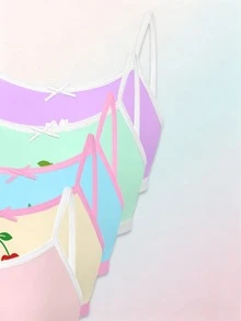 5件組女童幼兒小女孩簡約時尚甜甜圈冰淇淋印花休閒日常細肩帶背心內衣 - 彩色 - 查看 4