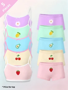 5件組女童幼兒小女孩簡約時尚甜甜圈冰淇淋印花休閒日常細肩帶背心內衣 - 彩色 - 查看 7